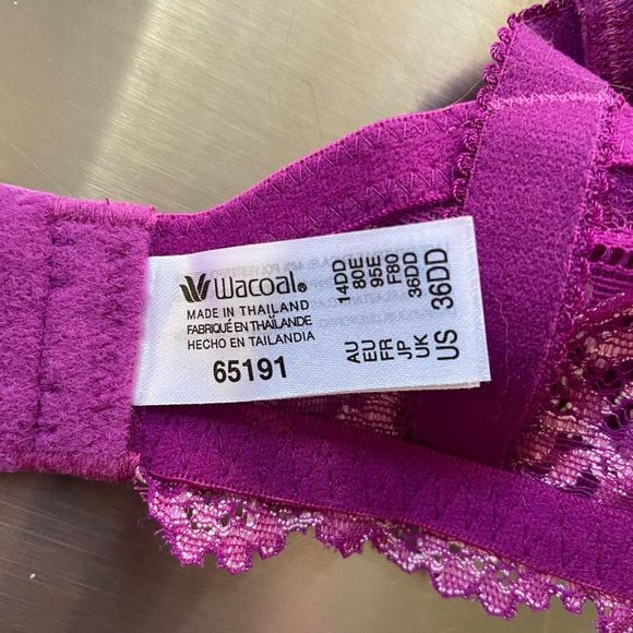 Wacoal Purple and White Embrace Lace® Unlined Underwire Bra Size 36DD - Picture 5 of 7